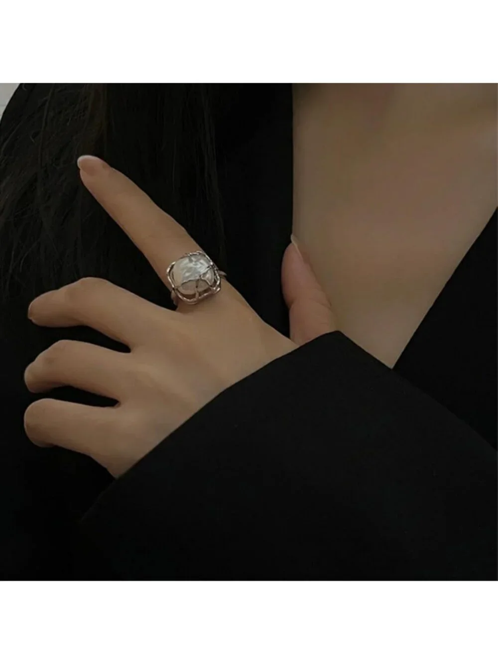 Elegant Baroque Pearl Ring - 925 Sterling Silver Adjustable Fashion Band for